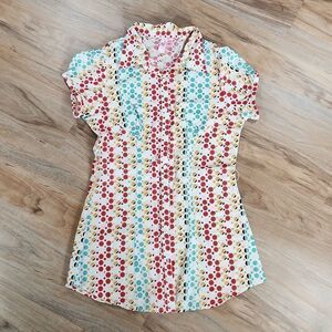 🔺️Vintage Dolled Up by FANG Multicolor Polka Dot Button Blouse Large